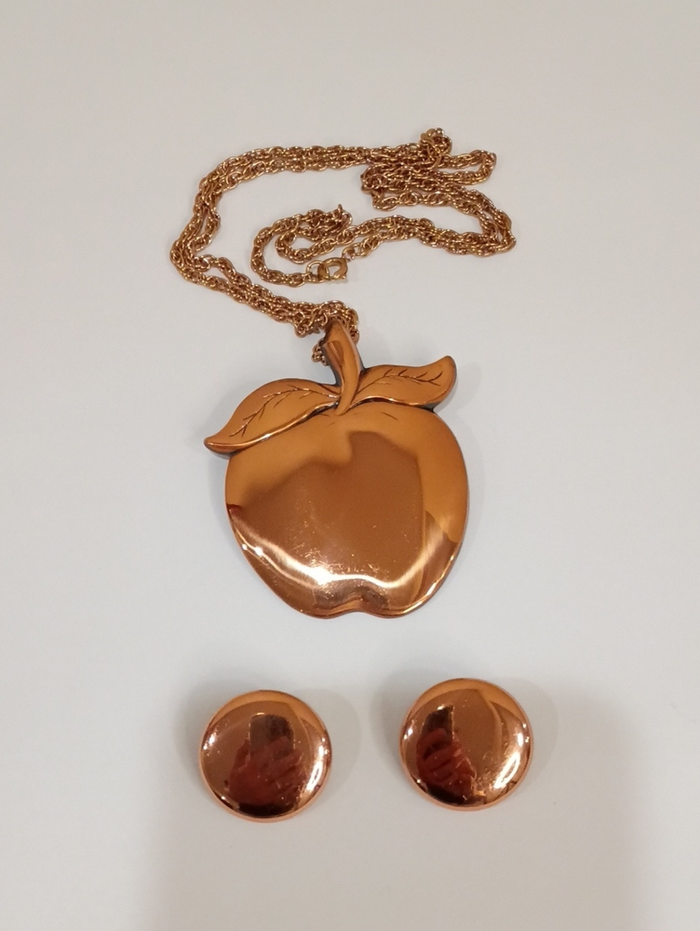 Renoir Copper Clip-on Earrings and Coppercraft Guild Apple Necklace - Vintage!